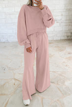 Load image into Gallery viewer, Drop Shoulder Puff Sleeve Crop Pullover Drawstring Wide Leg Pants Set