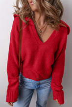 Load image into Gallery viewer, Collared V Neck Ribbed Edge Elegant Sweater