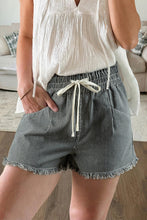 Load image into Gallery viewer, Striped Raw Edge Drawstring Elastic Waist Casual Denim Shorts