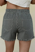 Load image into Gallery viewer, Striped Raw Edge Drawstring Elastic Waist Casual Denim Shorts
