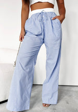 Load image into Gallery viewer, Stripe Wide Leg Buttoned Lace up Elastic High Waist Pants