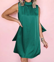 Load image into Gallery viewer, Evergreen Bow Tie Satin Shift Sleeveless Mini Dress