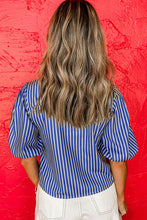 Load image into Gallery viewer, Striped Tied Front Puff Short Sleeve Blouse