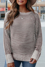 Load image into Gallery viewer, Coffee Striped Print Ribbed Knit Boat Neck Baggy Sweater