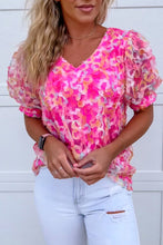 Load image into Gallery viewer, Bonbon Flowery Mesh Short Puff Sleeve Blouse