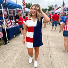 Load image into Gallery viewer, Americana Colorblock Stripes Zip up Collared T Shirt Mini Dress