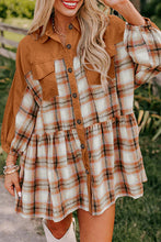 Load image into Gallery viewer, Plaid Color Block Patchwork Ruffle Hem Tunic Shirt Dress