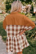 Load image into Gallery viewer, Plaid Color Block Patchwork Ruffle Hem Tunic Shirt Dress