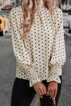 Load image into Gallery viewer, Polka Dot Print Frilled Collar Lantern Sleeve Blouse