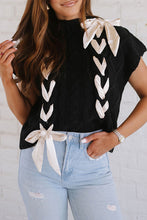 Load image into Gallery viewer, Cable Knit Colorblock Satin Bowknot Short Sleeve Sweater