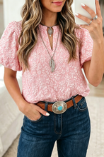 Load image into Gallery viewer, Floral Textured Jacquard Puff Sleeve Blouse