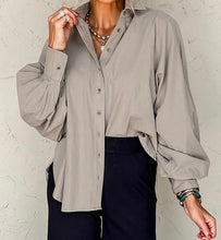 Load image into Gallery viewer, Balloon Sleeve Side Slits Loose Fit Shirt
