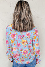 Load image into Gallery viewer, Floral Smocked Cuff Flounce Sleeve V Neck Blouse