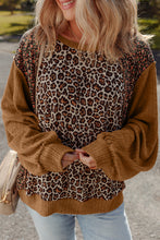 Load image into Gallery viewer, Leopard Floral Print Ribbed Puff Sleeve Patchwork Loose Pullover