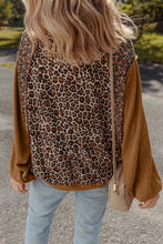 Load image into Gallery viewer, Leopard Floral Print Ribbed Puff Sleeve Patchwork Loose Pullover