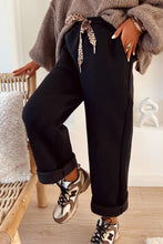 Load image into Gallery viewer, Leopard Drawstring Elastic Waist Solid Pants