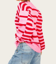 Load image into Gallery viewer, Stripe Bubble Sleeve Drop Shoulder Ribbed Trim Sweater