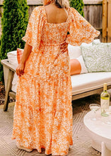 Load image into Gallery viewer, Floral Print Smocked V Neck Wide Sleeve Maxi Dress