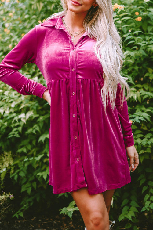Long Sleeve Velvet Button Up Dress – Lovebug Boutique