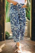 Load image into Gallery viewer, Floral Printed Drawstring Barrel Jeans