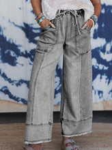 Load image into Gallery viewer, Drawstring Seam Detail Raw Hem Wide Leg Denim Pants