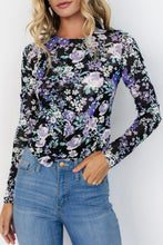 Load image into Gallery viewer, Floral Print Mesh Fitted Long Sleeve Top