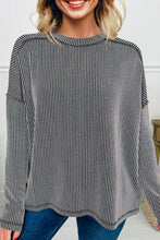Load image into Gallery viewer, Twist Ribbed Exposed Seam Detail Long Sleeve Loose Top