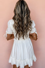 Load image into Gallery viewer, Tie Short Sleeves Smocked Ruffle Mini Dress