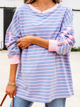 Load image into Gallery viewer, Stripe Oversize Contrast Trim Drop Shoulder Casual Top