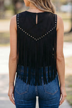 Load image into Gallery viewer, Western Fringe Rivet Paneling Bust Sleeveless Top