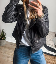 Load image into Gallery viewer, Faux Leather Lapel Collar Zipper Jacket