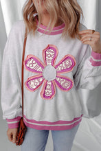 Load image into Gallery viewer, Flower Patch Contrast Trim Crew Neck Sweatshirt