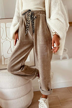 Load image into Gallery viewer, Leopard Drawstring Elastic Waist Solid Pants