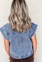 Load image into Gallery viewer, Acid Wash Elastic Hem Button Up Denim Vest