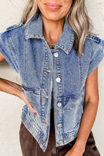 Load image into Gallery viewer, Acid Wash Elastic Hem Button Up Denim Vest