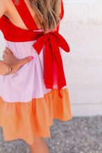 Load image into Gallery viewer, Tri-color Tied Backless Fit Flare Dress