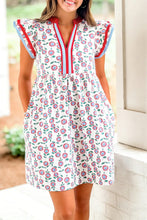 Load image into Gallery viewer, Floral Print Contrast Trim Flutter Sleeve Mini Dress