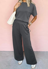Load image into Gallery viewer, Drawstring Side Crewneck Tee and Loose Pants Set