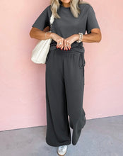 Load image into Gallery viewer, Drawstring Side Crewneck Tee and Loose Pants Set