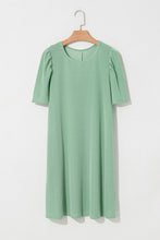 Load image into Gallery viewer, Corded Knit Crew Neck Puff Sleeve Shift Mini Dress