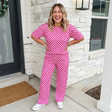 Load image into Gallery viewer, Checkered Print Half Sleeve Tee 2pcs Lounge Pant Set
