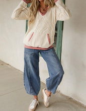 Load image into Gallery viewer, Contrast Trim Crochet Knit Patchwork Exposed Seam Hoodie