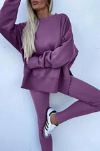 Load image into Gallery viewer, Solid Color Oversize Slit Sweatshirt Ribbed Leggings 2pcs Set