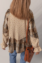 Load image into Gallery viewer, Boho Floral Plaid Patchwork Distressed Detail Ruffled Sleeve Waffle Knit Shacket