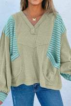 Load image into Gallery viewer, Exposed Seam Waffle Striped Patchwork Baggy Pullover