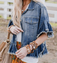 Load image into Gallery viewer, Raw Edge Ruffled Short Sleeve Denim Jacket