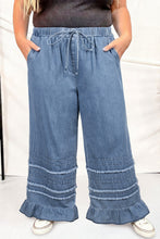 Load image into Gallery viewer, Ruffled Hem Wide Leg Chambray Pants