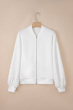 Load image into Gallery viewer, Solid Color Zip Up Knit Puff Sleeve Jacket