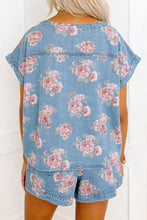 Load image into Gallery viewer, Floral Denim Short Sleeve Top Loose Shorts 2pcs Set
