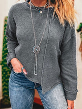 Load image into Gallery viewer, Raw Edge Uneven Hem Patchwork Drop Shoulder Sweater